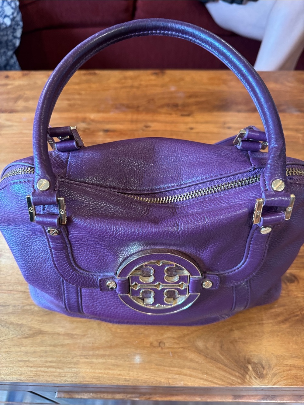 Tory Burch Purple Leather Logo Satchel with Gold Hardware